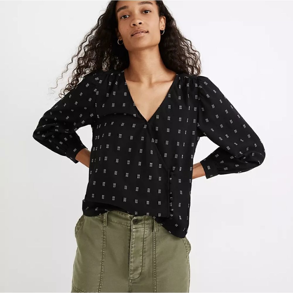 Madewell Women's Kinston Side-Button Wrap Top in Textured Dobby XXS NB555.Armpi